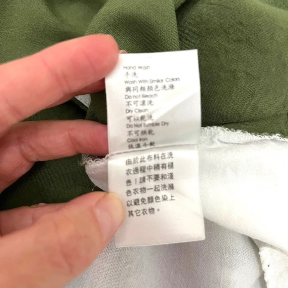 BESS Womens Top XL White Green Linen Blend 3/4 Sleeve Boxy Fit Button Down - Picture 10 of 11